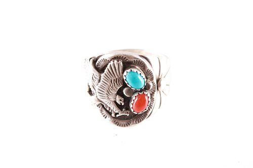 Navajo F. Chavez Silver Turquoise Eagle Ring