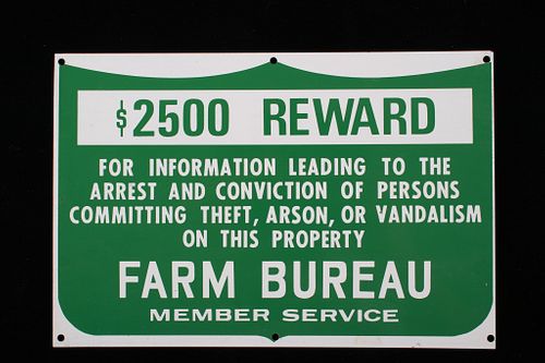Farm Bureau Information Reward Metal Sign