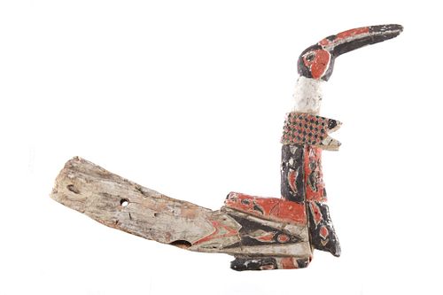 Polychrome Wood African Crane Bird Totem