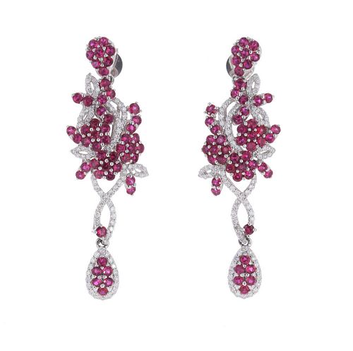 Art Nouveau Natural Ruby & Diamond PT950 Earrings