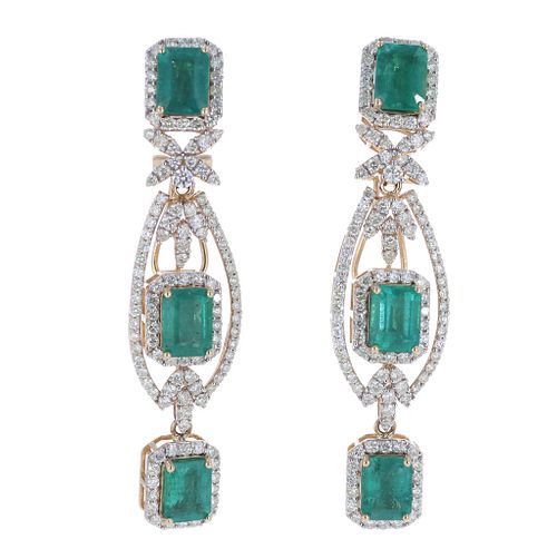 Emerald Diamond & 14k Ribbon Yellow Gold Earrings