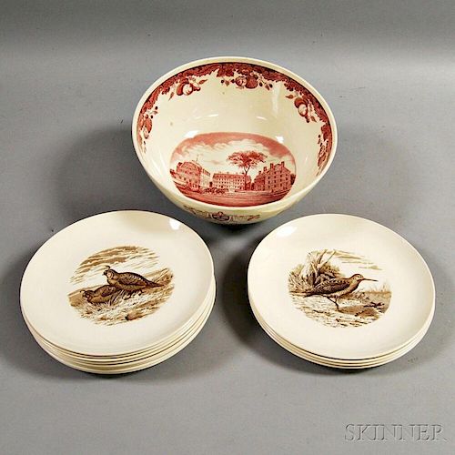 Large Wedgwood Ceramic Harvard Punch Bowl and a Set of Twelve Copeland Spode Bird Plates.
