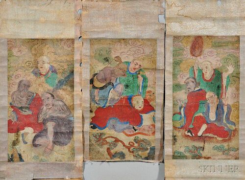 Three Buddhist Painting Scrolls