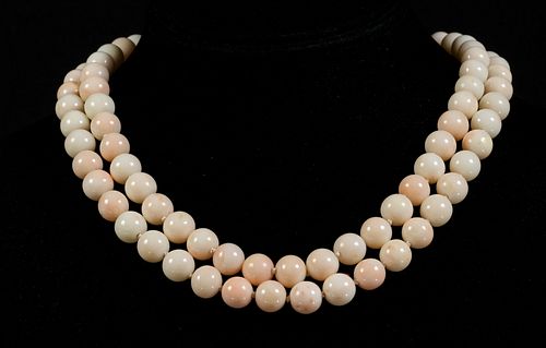 Double Row Coral Bead Necklace with 14K Clasp