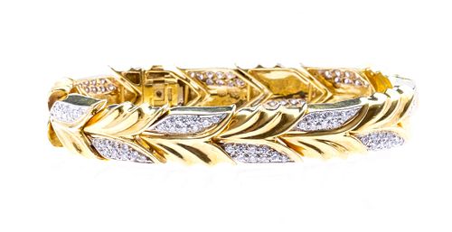 18K Yellow Gold and Diamond Leaf Bracelet 4+ CTW