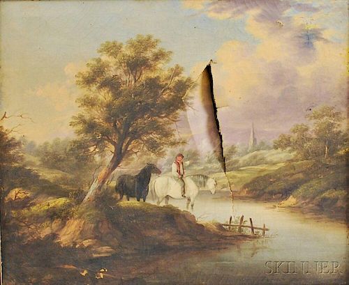 Continental School, 19th Century       River Landscape with a Figure.