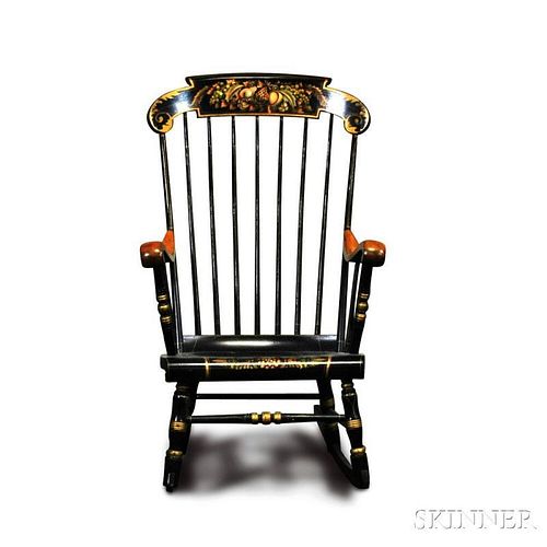 Stenciled and Paint-decorated Armed Rocking Chair