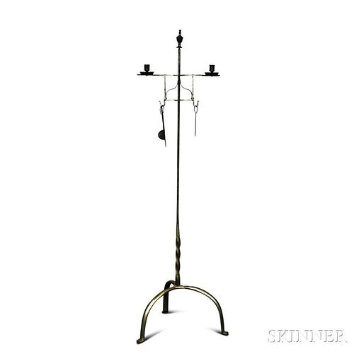 Wrought Iron and Brass Adjustable Floor Candlestand
