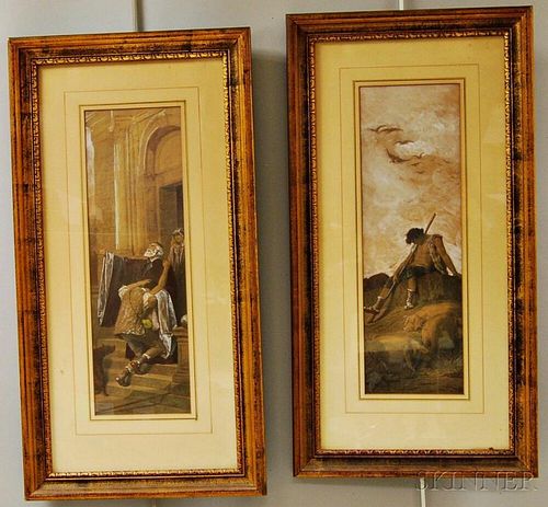 Two Framed Hand-colored Prints of Genre Scenes
