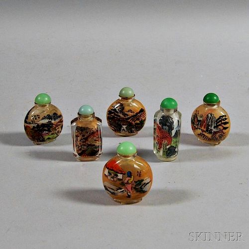 Six Interior-painted Glass Snuff Bottles