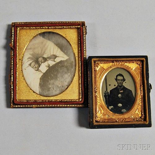 Daguerreotype of Children and an Ambrotype of a Civil War Union Soldier.