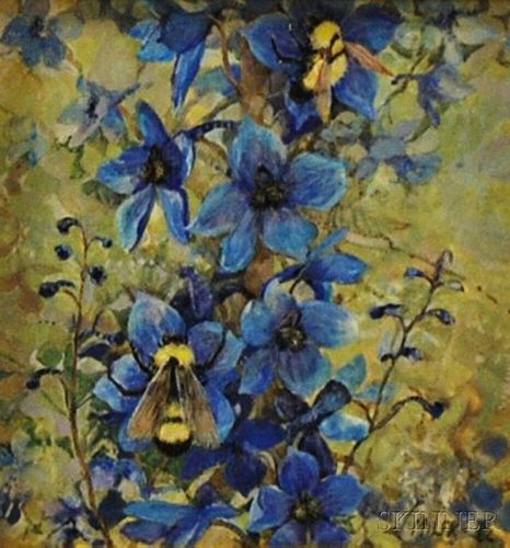 Gary Milek (American, b. 1941)       Bumblebee and Flowers.