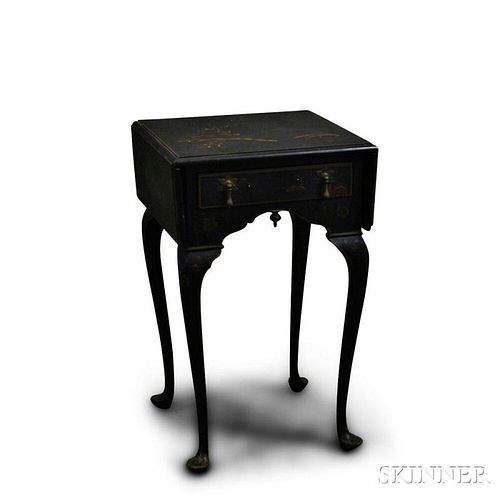 Paine Queen Anne-style Japanned One-drawer Drop-leaf Worktable
