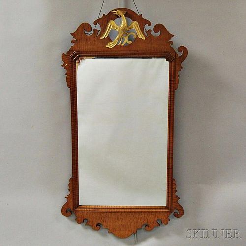 Chippendale-style Carved Tiger Maple Scroll-frame Mirror