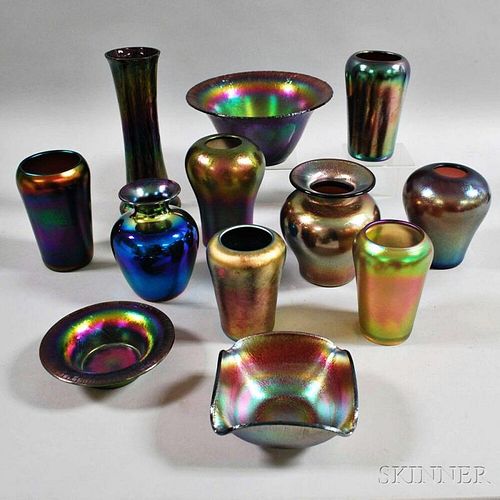 Twelve Imperial Iridescent Art Glass Items