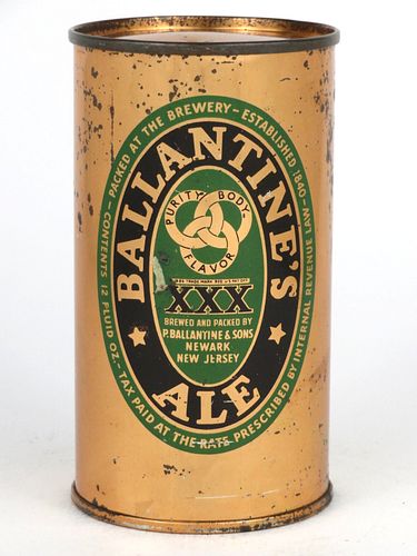 1940 Ballantine's XXX Ale 12oz 33-07 Newark, New Jersey