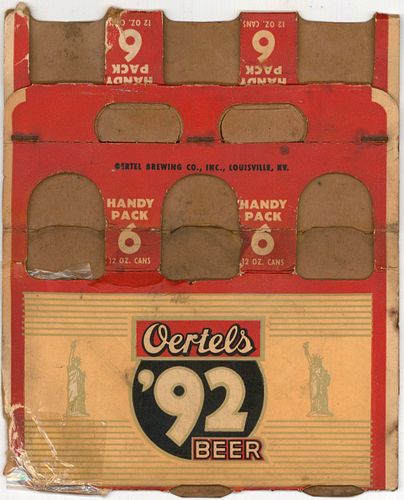 1955 Oertel's '92 Beer (12oz Cone Tops) Six Pack Can Carrier Louisville, Kentucky