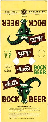 1957 Hull's Bock Beer Six Pack Can Carrier New Haven, Connecticut