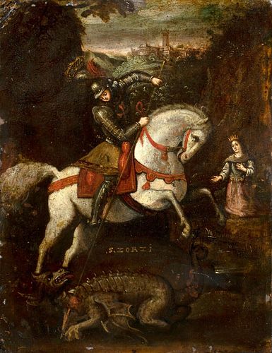 ST GEORGE AND THE DRAGON OIL PAINTING