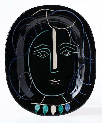 Pablo Picasso, Spanish/Fr. 1881-1973, "Woman's Face" 1953, Glazed and fired ceramic