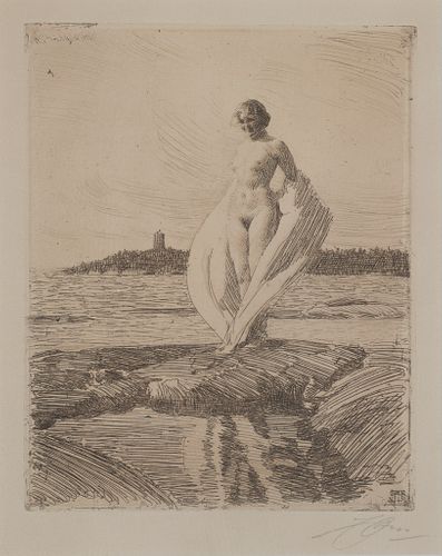 Anders Zorn, Swedish 1860-1920, "The Swan" 1915, Etching, framed under glass