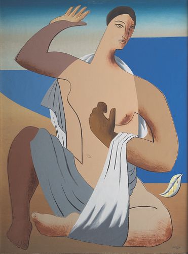 Léopold Survage, Rus./Fr. 1879-1968, "Baigneuse" 1930, Oil on canvas, framed