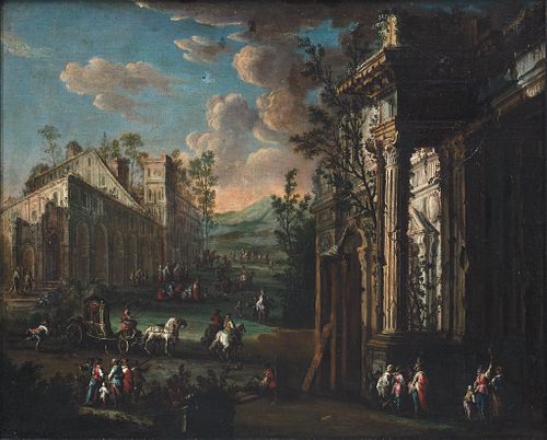 Circle of Pietro Capelli,  , Capriccio with Figures, Oil on canvas, framed