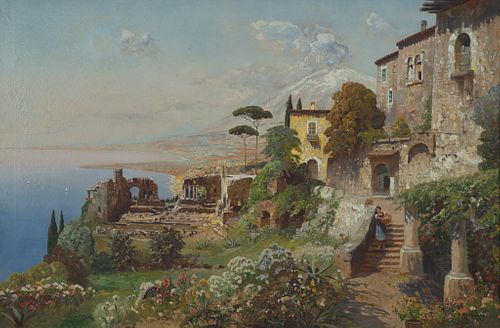 Alois Arnegger, Austrian 1879-1963, "Taormina", Oil on canvas, framed