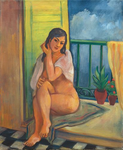 Bernard Karfiol, Hungarian/Am. 1886-1952, Nude by Window, Oil on canvas, unframed