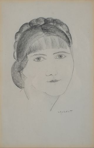 Robert Laurent, Am. 1890-1970, Head of a Woman, Pencil on paper, framed