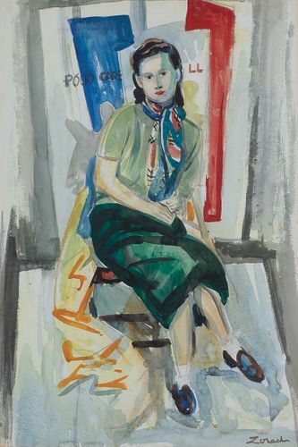 William Zorach, Am. 1887-1966, Portrait of a Woman, Watercolor on paper, framed under glass