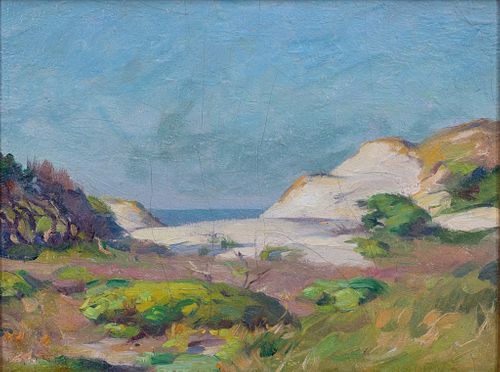Mabel May Woodward, Am. 1877-1945, Dunes, c. 1920s, Oil on canvasboard, framed