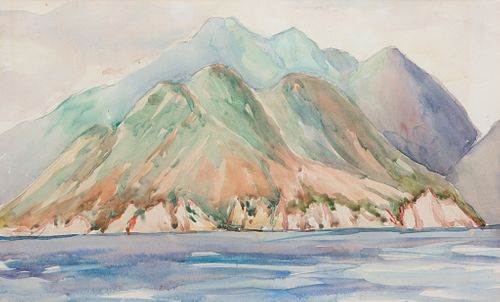 Charles Herbert Woodbury, Am. 1864-1940, Mountains in the Tropics, Watercolor on paper, framed under glass