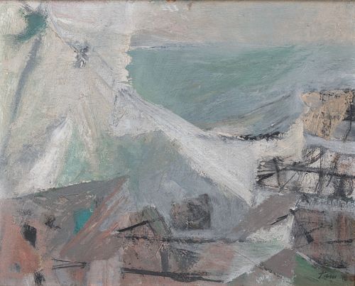 Reuben Tam, Am. 1916-1991, "Breaking Wave" 1948, Oil on board, framed