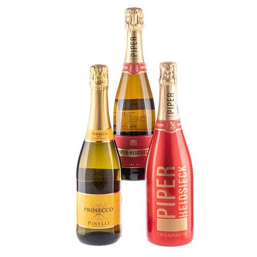 Lote de Champagne y Vino Espumoso. a) Prosecco. Cuvée Brut. Pinelli. Italia. En presentación de 750 ml.<...