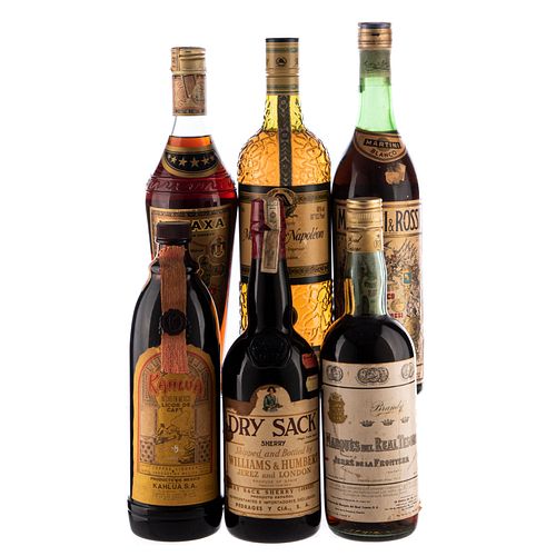 Lote de Brandy, Licor y Vermouth de México, España, Francia, Belgica y Grecia. a) Martini & Rossi. Vermouth Blanc...
