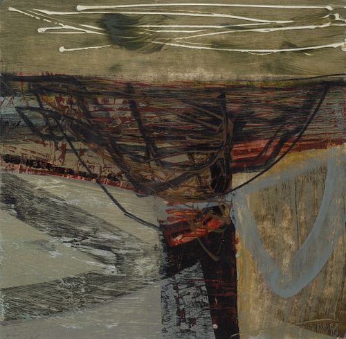 Peter Joyce, Br. b. 1964, "January Sunset (Low Tide)" 2010, Acrylic on board, framed under glass