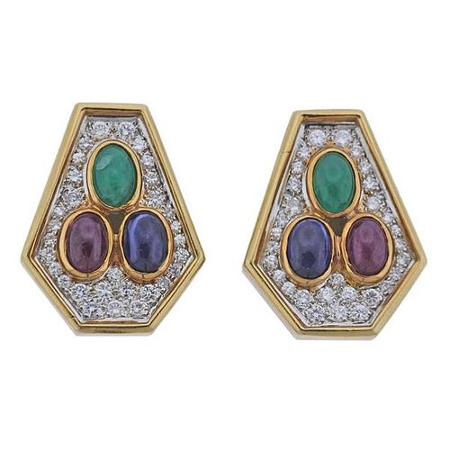 18k 14k Gold Diamond Emerald Sapphire Ruby Earrings