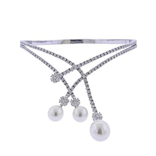18k Gold 7.82ctw Diamond South Sea Pearl Necklace