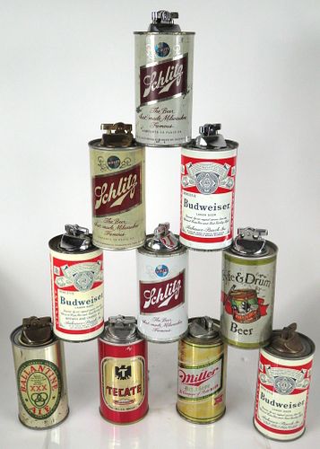 Lot of 10 1970s Beer Can Table-Top Lighters