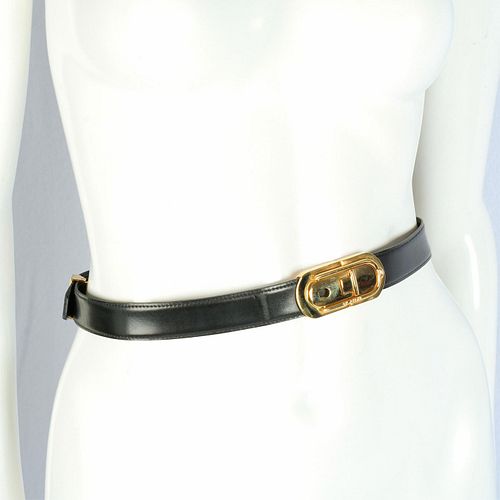 Vintage St. John Black Leather Belt w/ Brass Buckle Size 34
