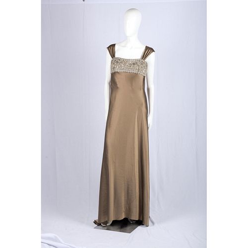 Oscar De La Renta Brown Silk Evening Gown