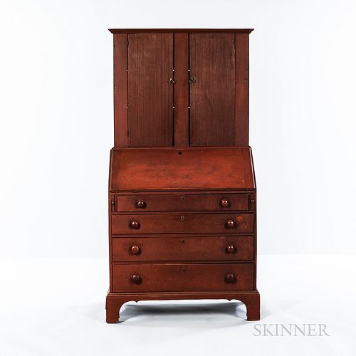 Red-Painted Maple Desk Bookcase