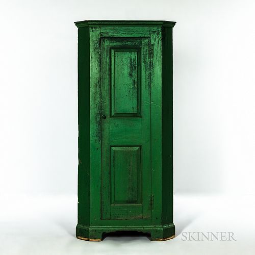 Green-painted Pine Diminutive Corner Cupboard