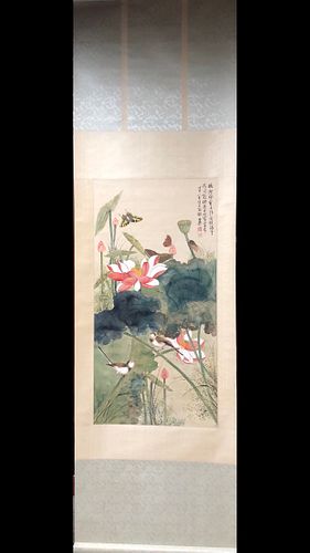 Xie Zhiliu, Chinese Flower And Bird Painting Paper Scroll