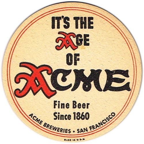 1936 Acme Beer 4Â¼ inch coaster CA-ACME-4 San Francisco, California