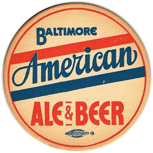 1940 American Ale & Beer 4Â¼ inch coaster MD-AMB-4 Baltimore, Maryland