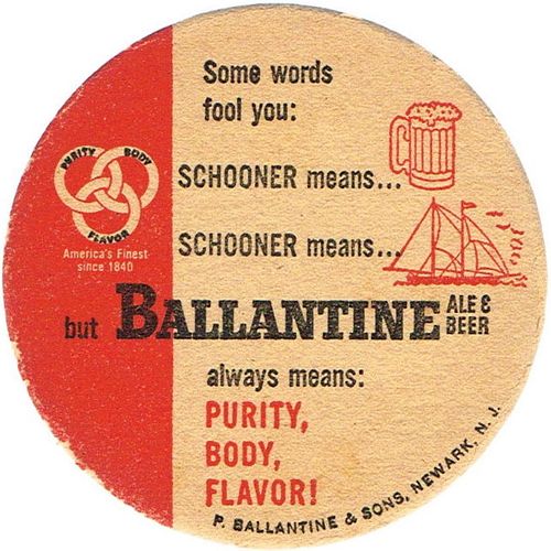 1961 Ballantine Ale & Beer "Schooner" No Ref. NJ-BAL-20 Newark, New Jersey