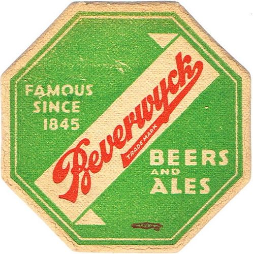 1937 Beverwyck Beers And Ales Octagon 4Â¼ inch coaster NY-BEV-20 Albany, New York
