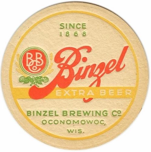 1940 Binzel Extra Beer 4Â¼ inch coaster WI-BIN-1 Oconomowoc, Wisconsin